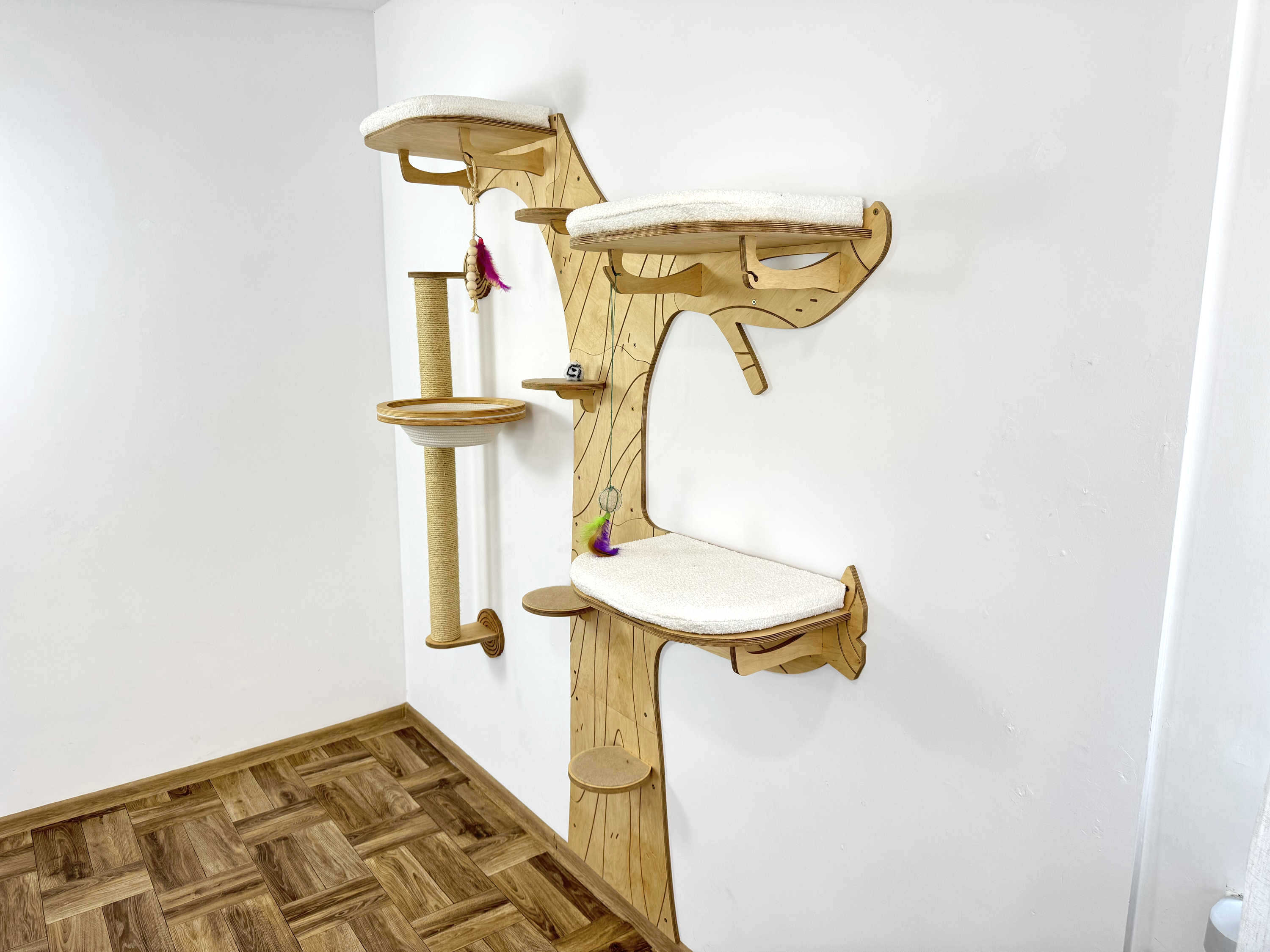 Wall Cat Tree “Climb & Lounge�?Set with Scratching Post
