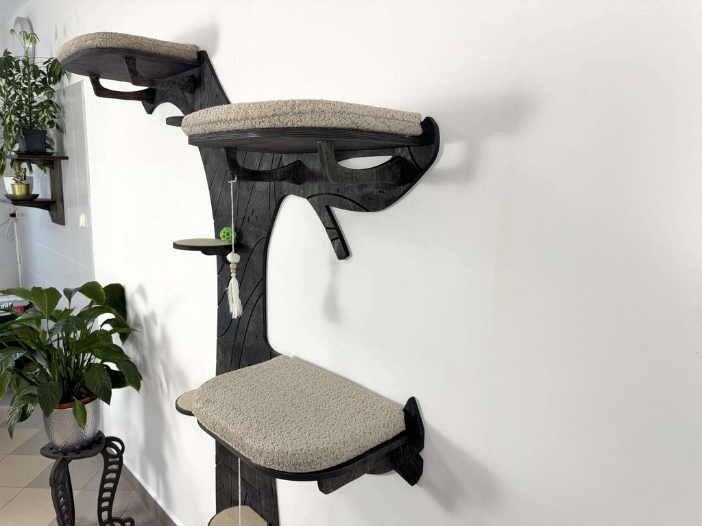 Cat Climbing Shelves: Tree with Steps and 3 Beds with Cushions