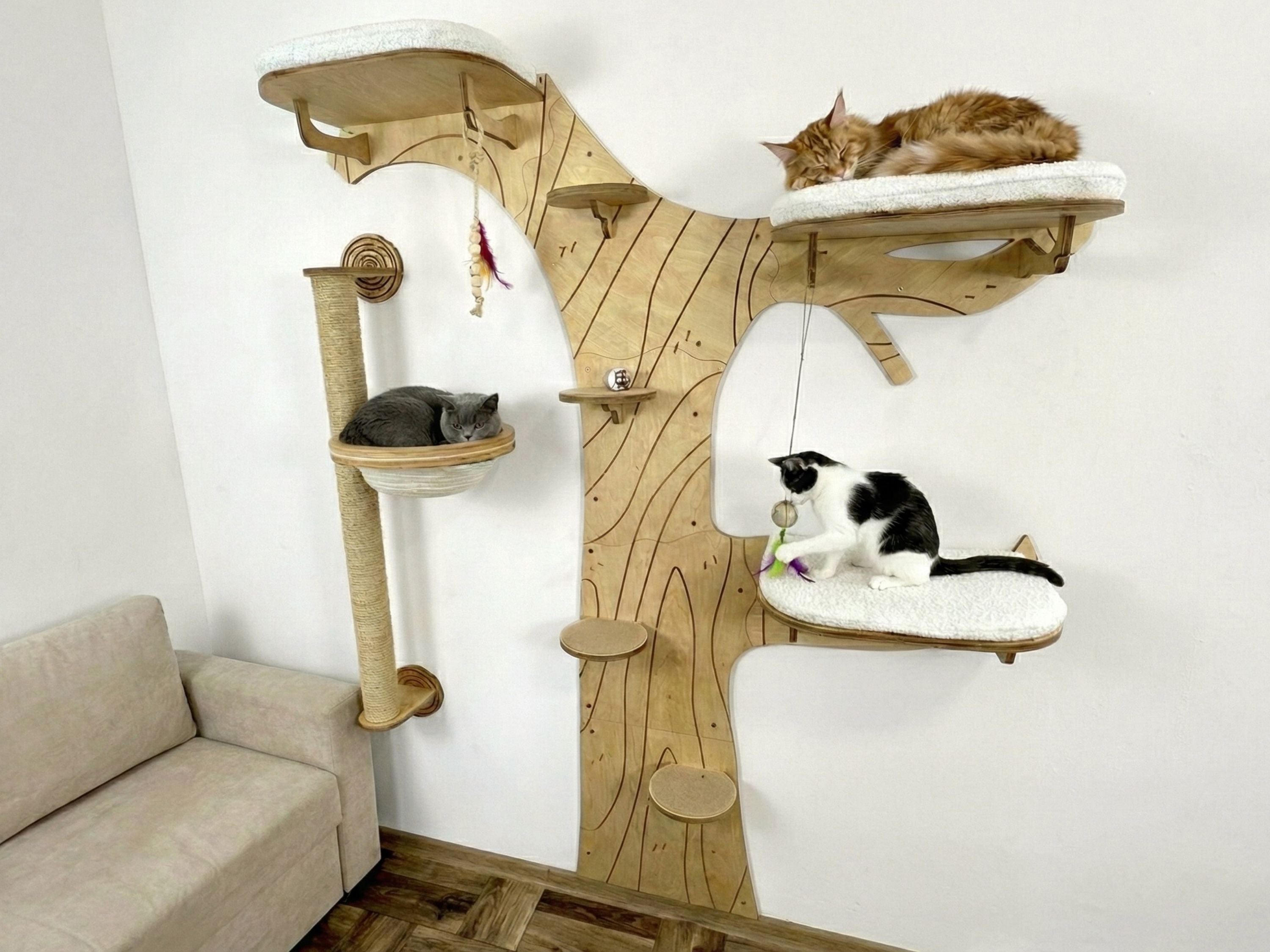 Wall Cat Tree “Climb & Lounge�?Set with Scratching Post