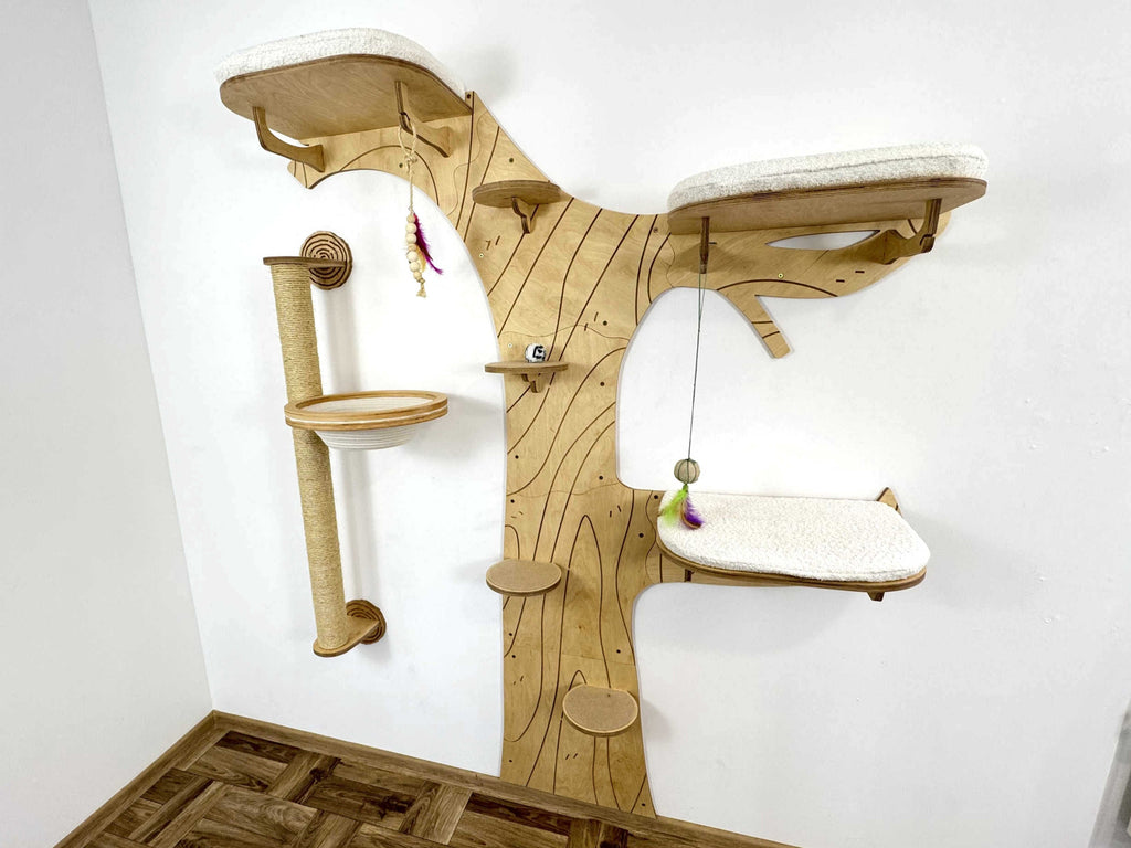 Wall Cat Tree “Climb & Lounge�?Set with Scratching Post