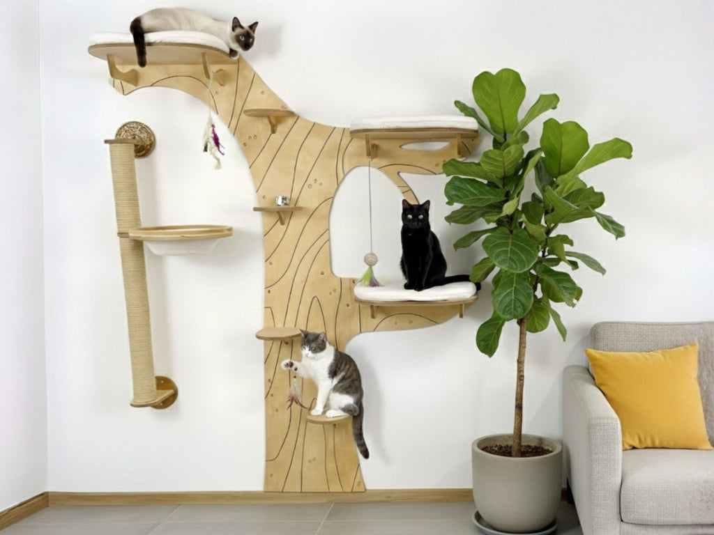 Wall Cat Tree “Climb & Lounge�?Set with Scratching Post