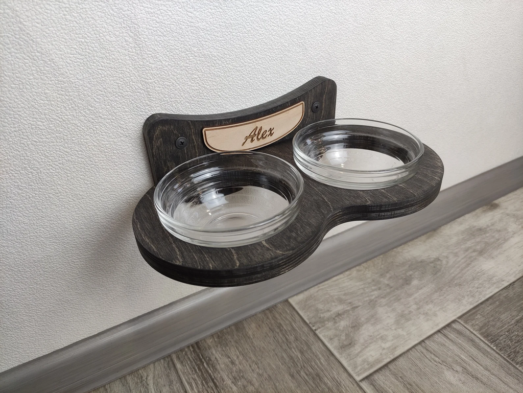 Double Cat Feeder with Glass Bowls (Wall-Mounted)