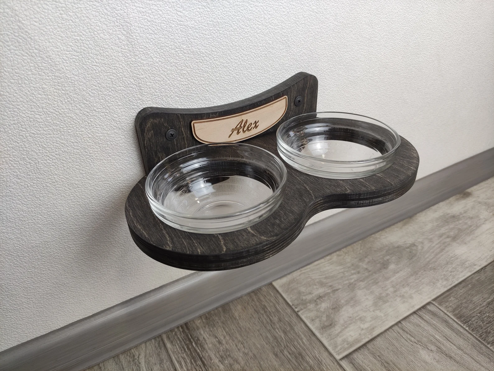 Double Cat Feeder with Glass Bowls (Wall-Mounted)