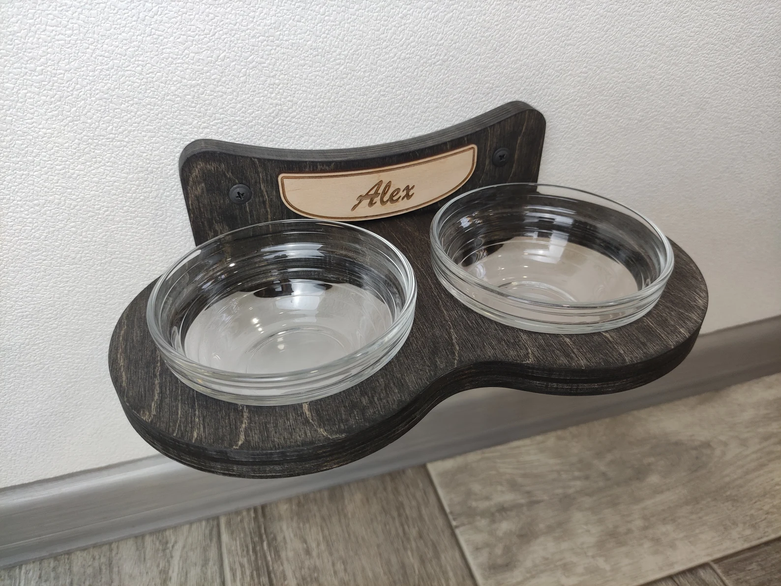 Double Cat Feeder with Glass Bowls (Wall-Mounted)