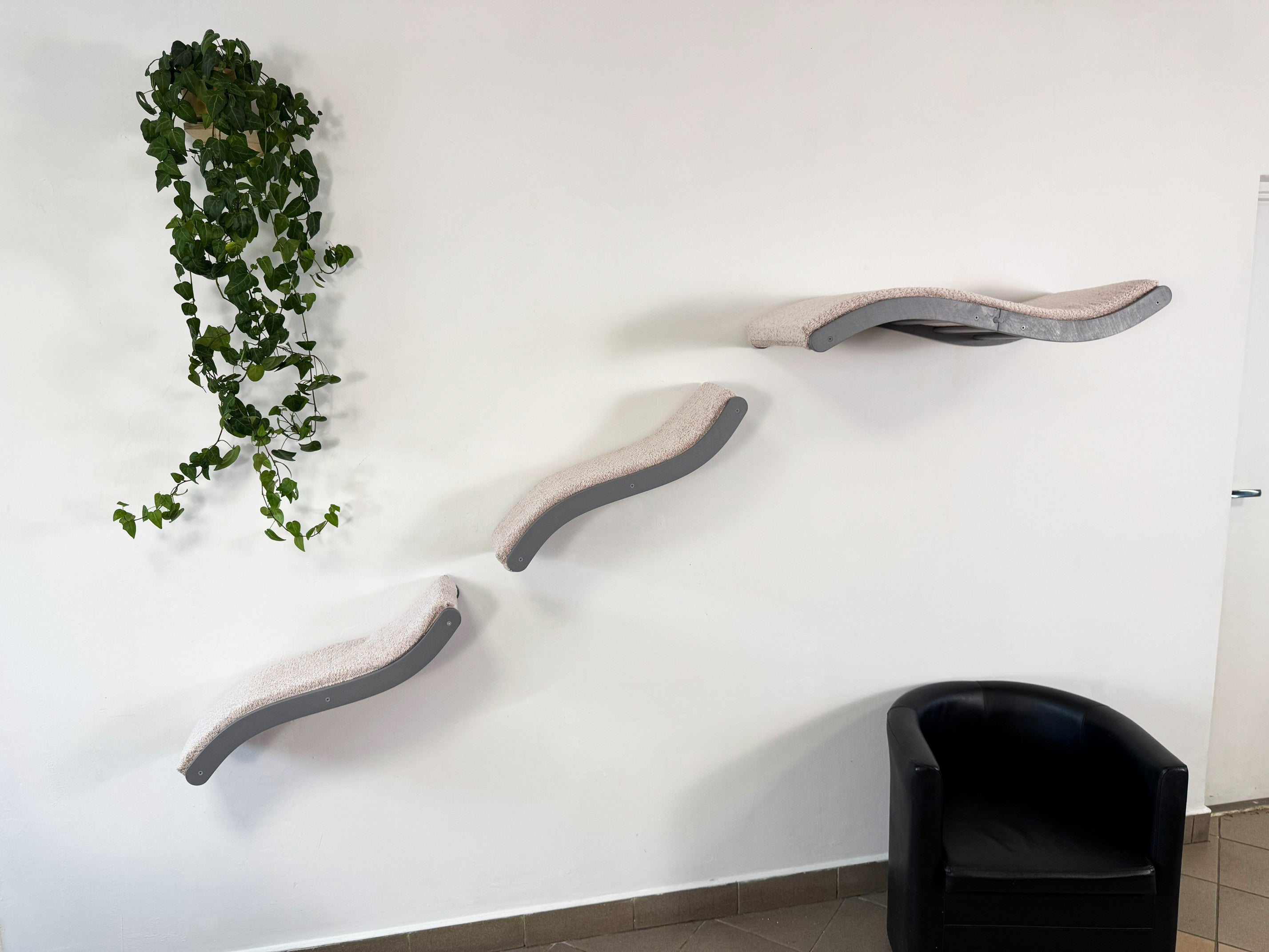 Cat Wall Shelf Set �C Curved Cat Bed with Cushion & 2 Wall Steps (Set of 3)