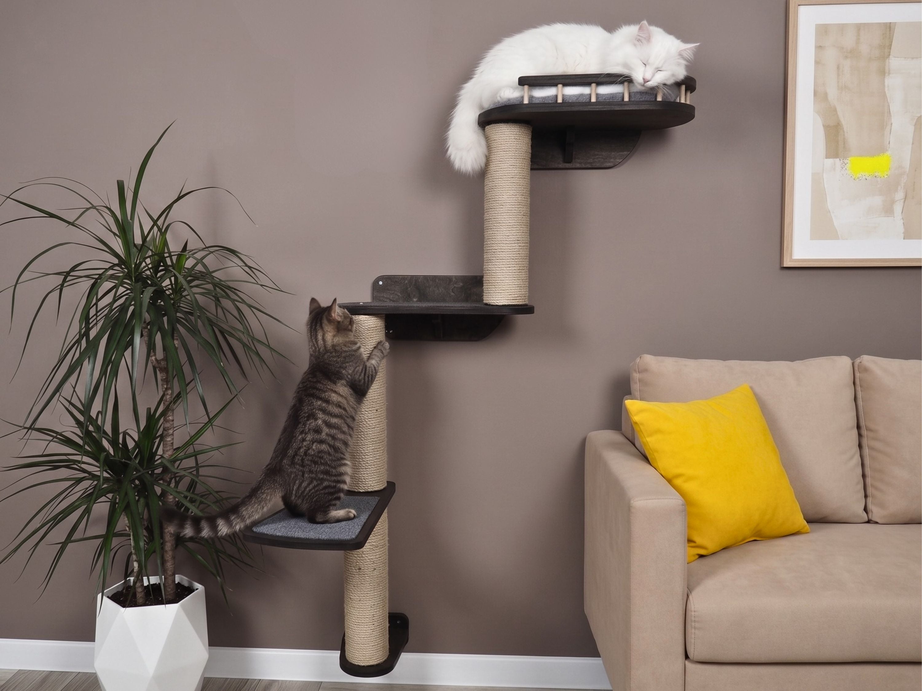 Wall-Mounted Cat Tree with Bed & Sisal Posts "Snake"