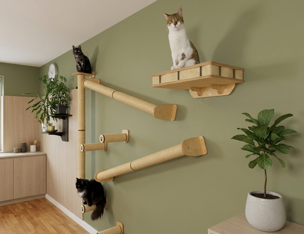 Wall Climbing Set for Cats with Shelf and Sisal Posts