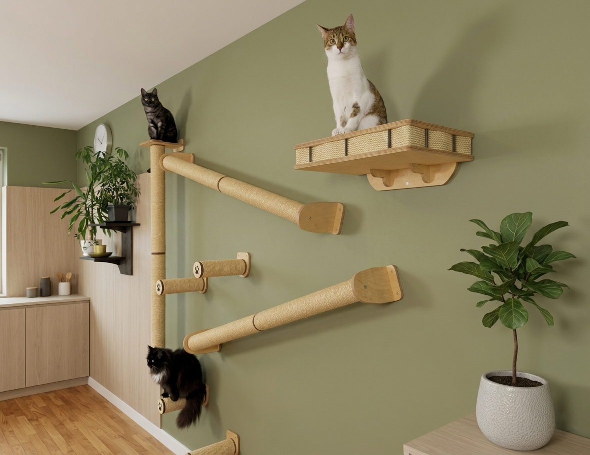 Wall Climbing Set for Cats with Shelf and Sisal Posts