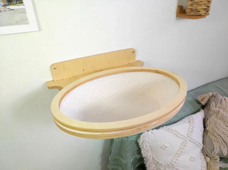Oval Wall-Mounted Cat Basket �?Natural Cotton Rope & Birch Plywood