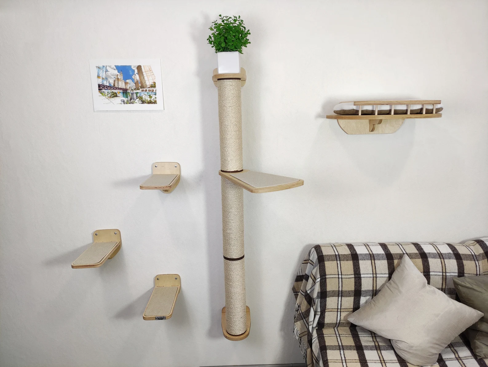 Compact Wall Cat Furniture Set "Viny" - Steps, Bed, Scratcher Post