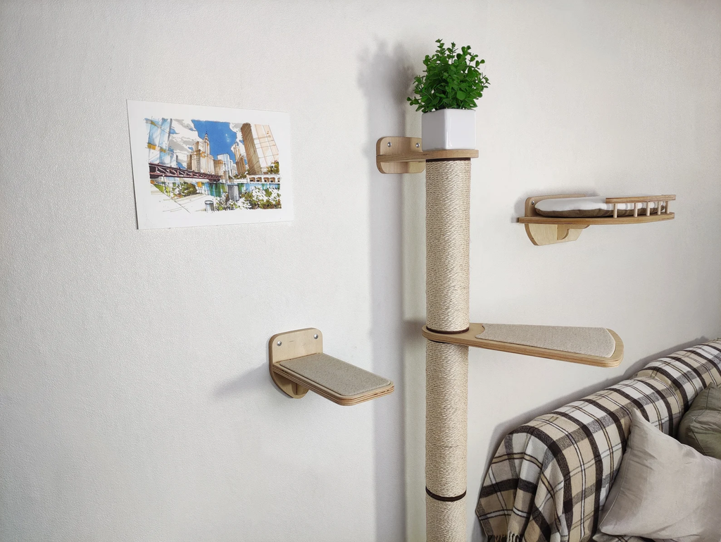 Compact Wall Cat Furniture Set "Viny" - Steps, Bed, Scratcher Post