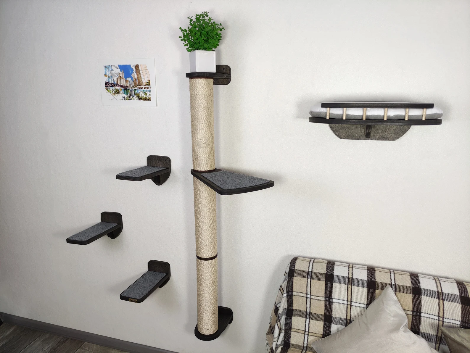 Compact Wall Cat Furniture Set "Viny" - Steps, Bed, Scratcher Post