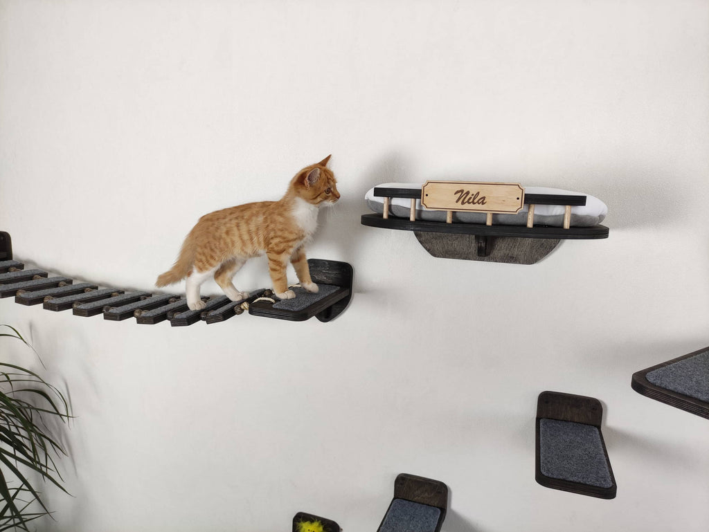 Cat Wall Furniture Set "BONY" - Sisal Scratching Post, Bed, Bridge & Steps