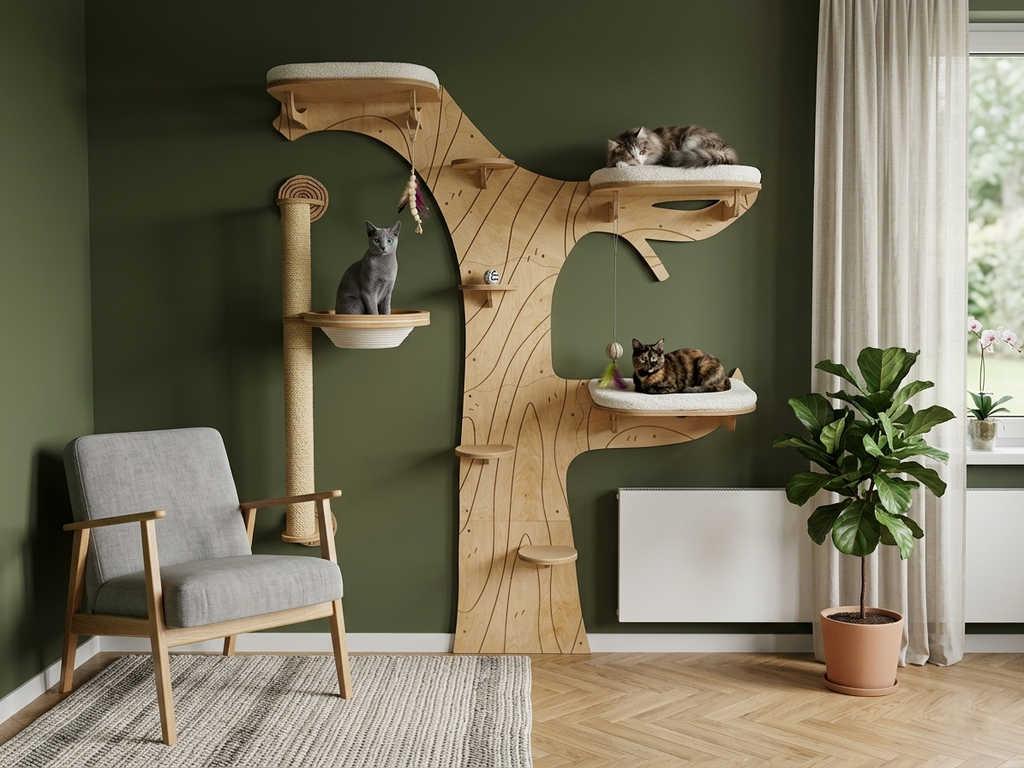 Wall Cat Tree “Climb & Lounge�?Set with Scratching Post