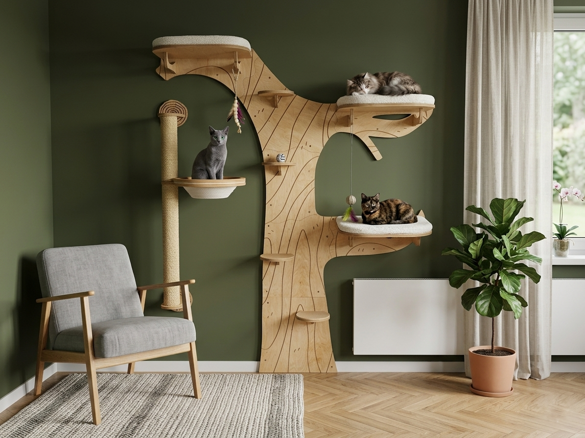 Wall Cat Tree “Climb & Lounge�?Set with Scratching Post
