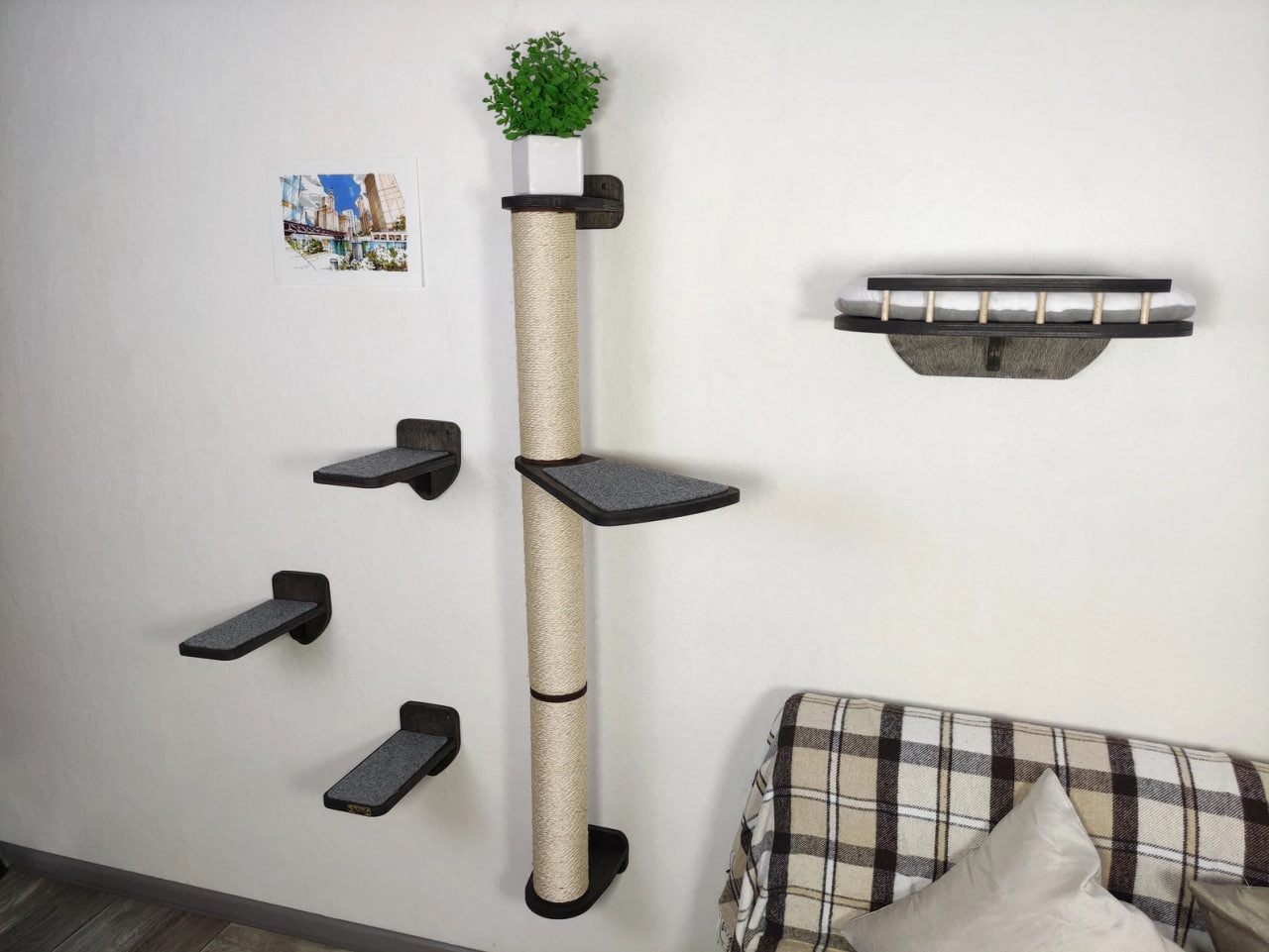 Cat Wall Furniture Set with Bed, Steps & Scratching Post "Viny"