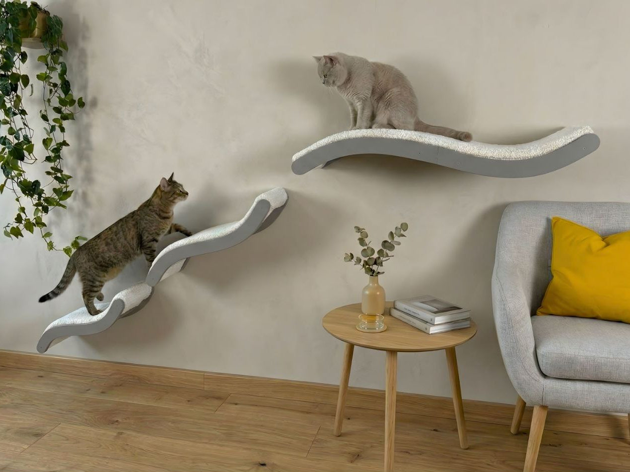 Curved Cat Wall Bed Set �C 3 Wall Shelves with Cushions
